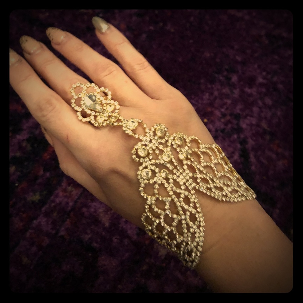 Rhinestone cuff bracelet ring